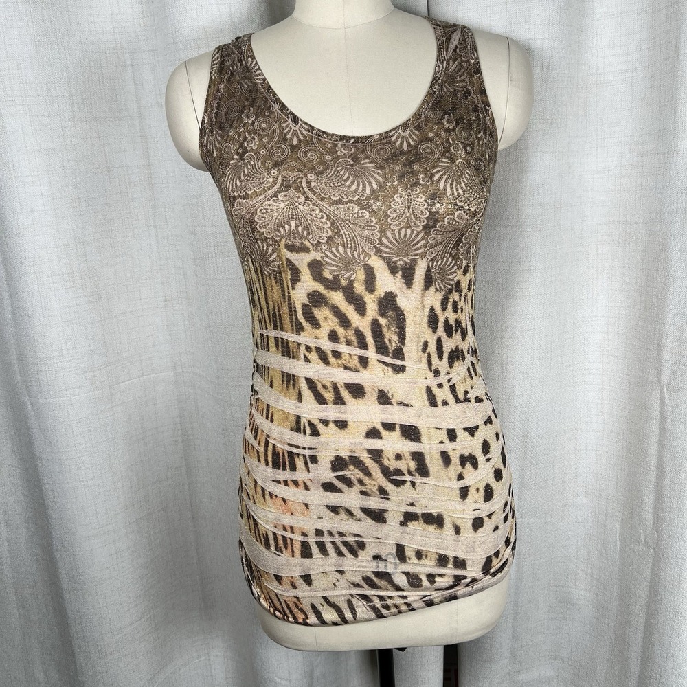 New Vtg 90s Y2K Body Central Tank Top Gold Leopard Fairy Grunge WhimsiGoth Large